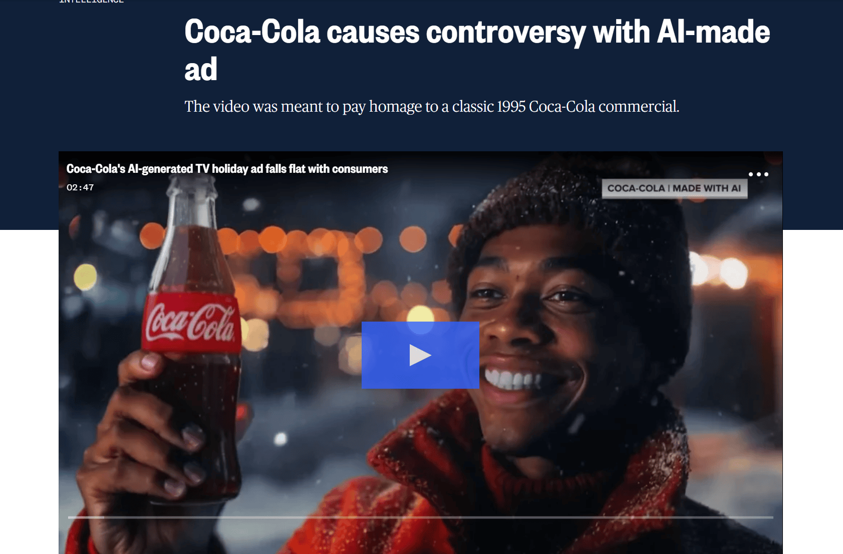 AI-generated Coca-Cola holiday advertisement showcasing innovation.