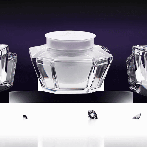 Elegant glass skincare containers for premium beauty products.