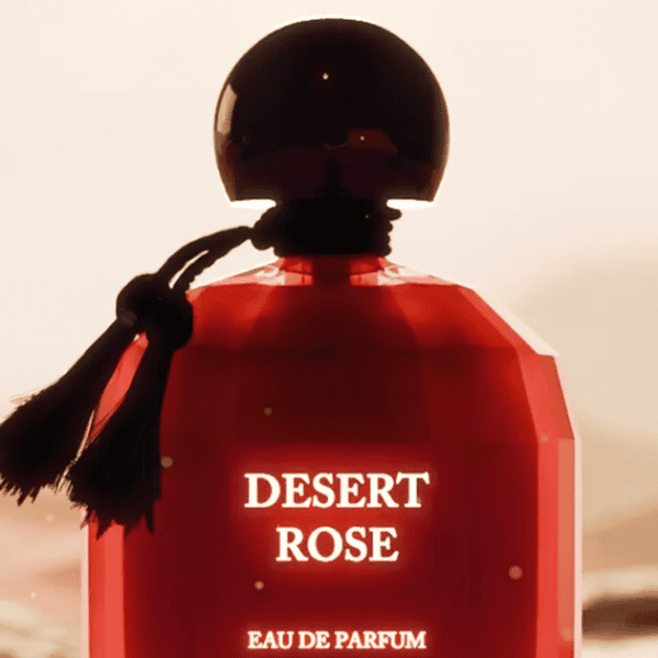 Luxury fragrance bottle for Desert Rose Eau de Parfum with sophisticated design and floral notes.